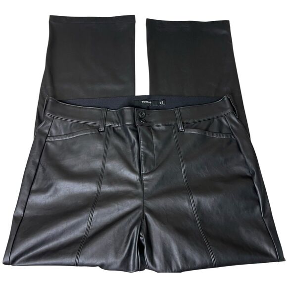 Torrid Pants Size 18 Tall Black Pintuck Trouser Boot Faux Leather Hi Rise 33” - Picture 1 of 11